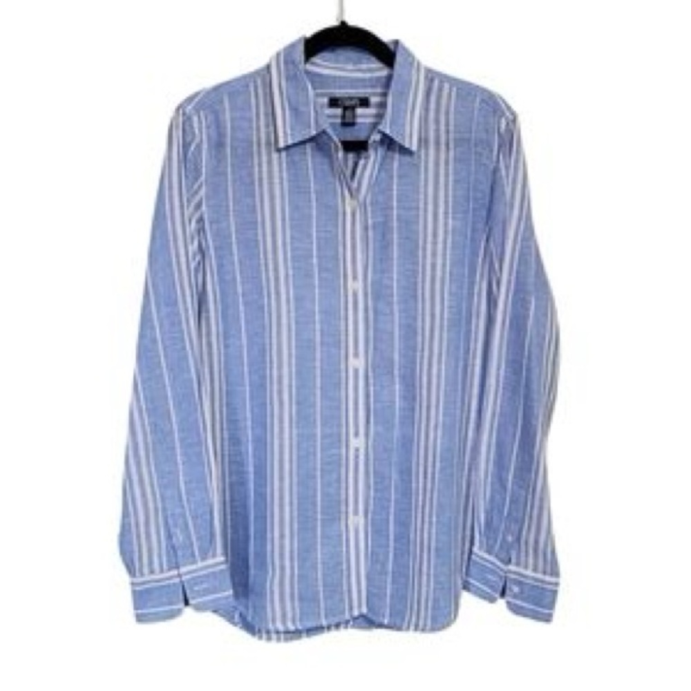 💚 3/$15 Chaps Blue and White Striped Casual Shirt - Picture 3 of 3